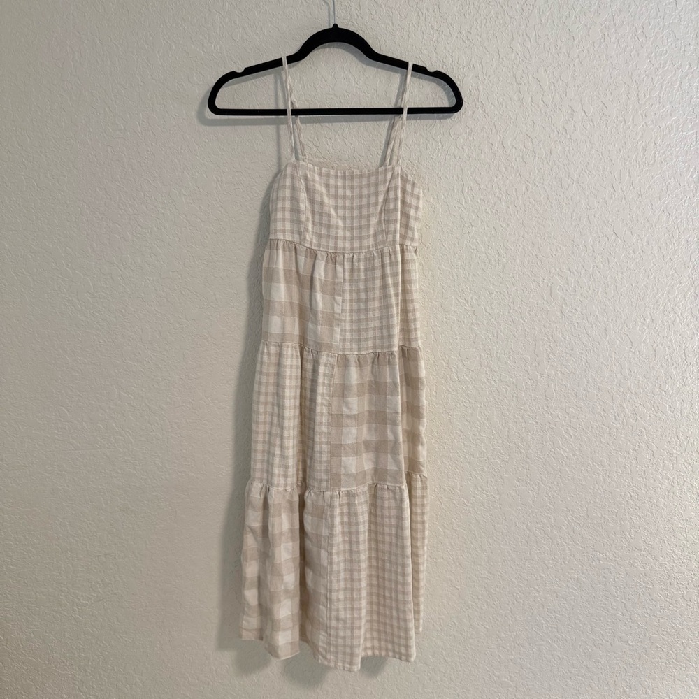 Princess Polly Beige Gingham Tiered Maxi Dress